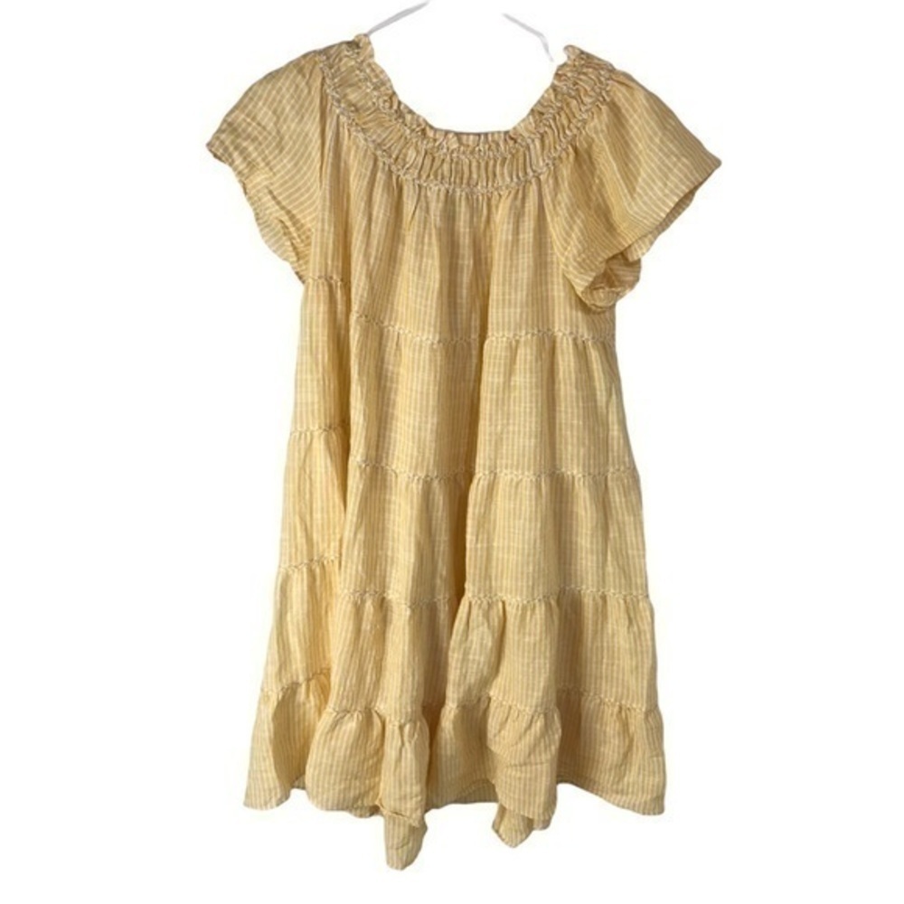 Max Studio Women's Yellow Yarn Dye Smocked Mini Dress size large - Picture 3 of 6